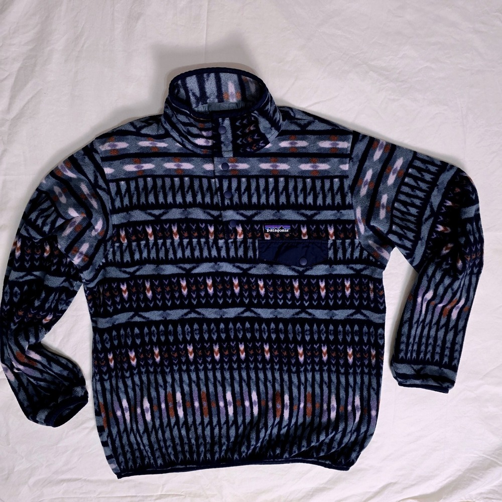 Patagonia Womens Large Synchilla Workwear Fleece 1/4 Snap-up Pullover Aztec Blue - Picture 3 of 7